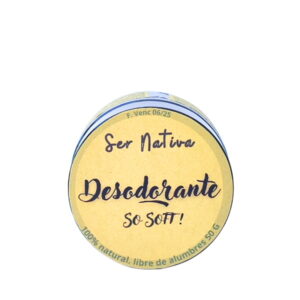 Desodorante natural libre de aluminio, aceites esenciales y aromas.