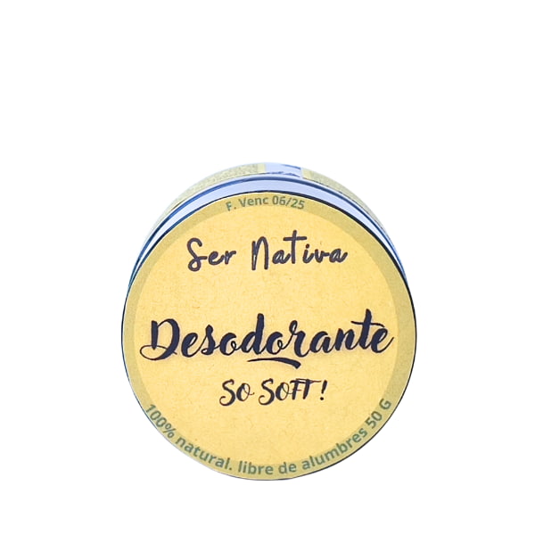 Desodorante natural libre de aluminio, aceites esenciales y aromas.